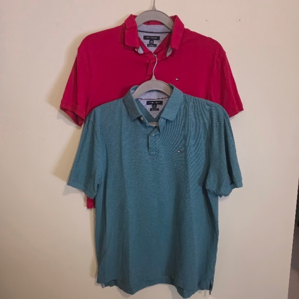 Lot Of 2 Tommy Hilfiger Mens Polo Shirts Size XL Red Teal Short Sleeve Casual